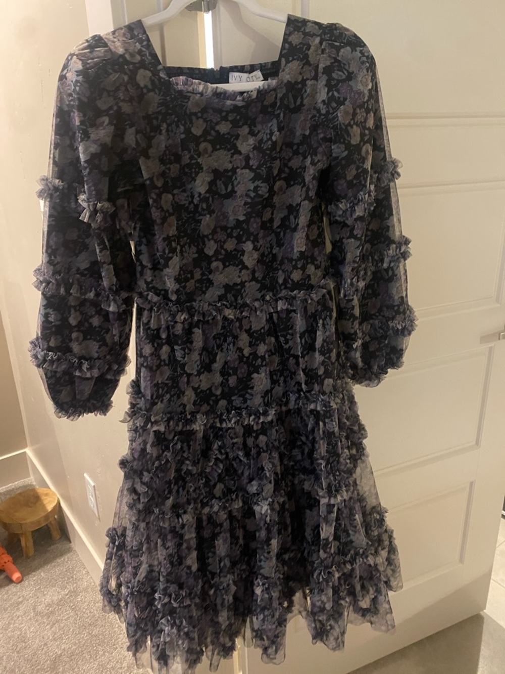 Ivy City Co Navy Floral Tiered Ruffle Dress
